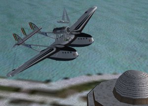SM.55X buzzes Chicago landmark in Microsoft Computer Flight Simulator. Model by Massimo Taccoli. 
